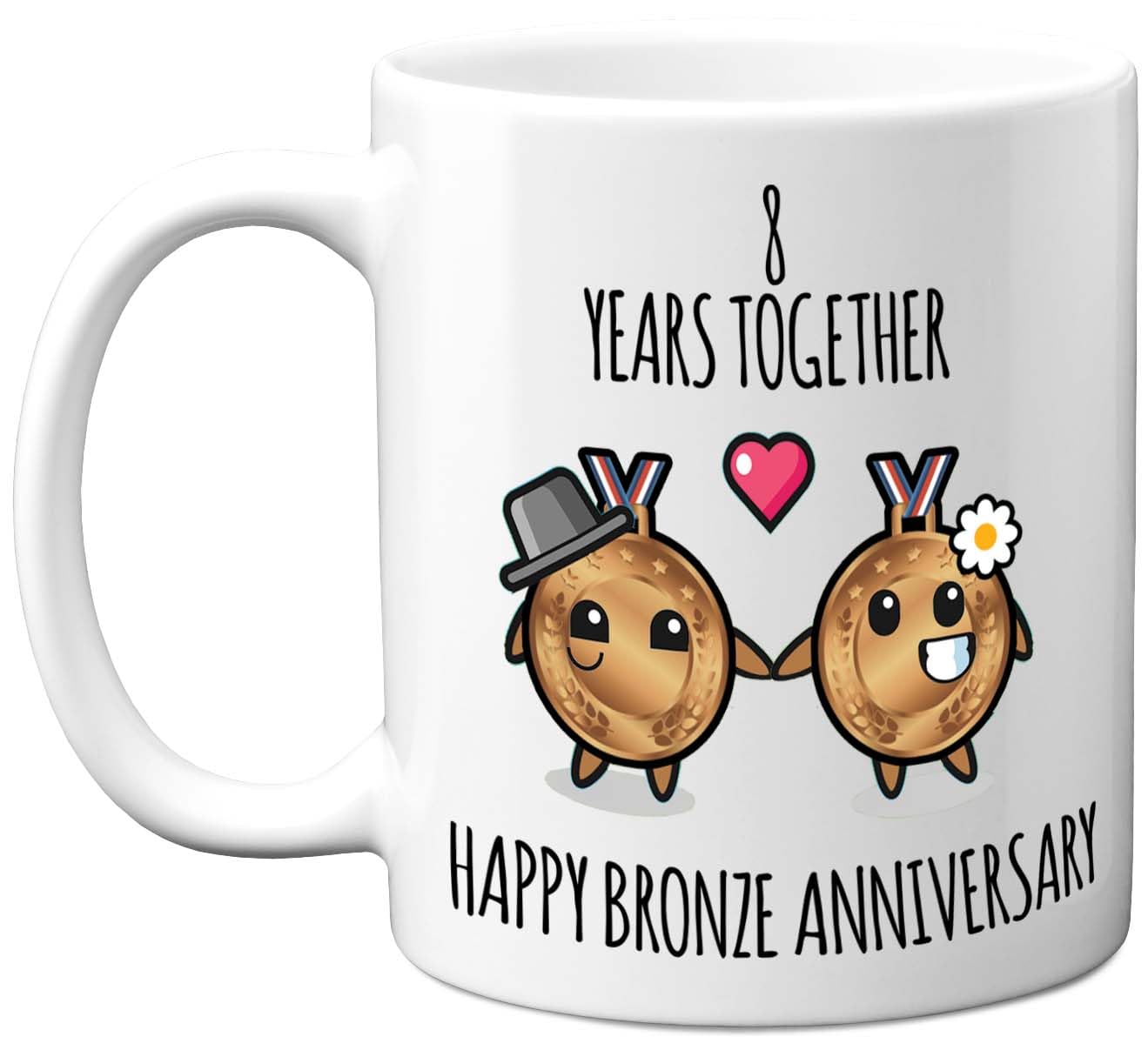 Stuff4 8th Anniversary Mug Gift for Men Women - 8 Years Together - Happy Bronze Anniversary Wedding for Husband Wife Mum Dad Brother Sister, 11oz Ceramic Coffee Mugs Gifts