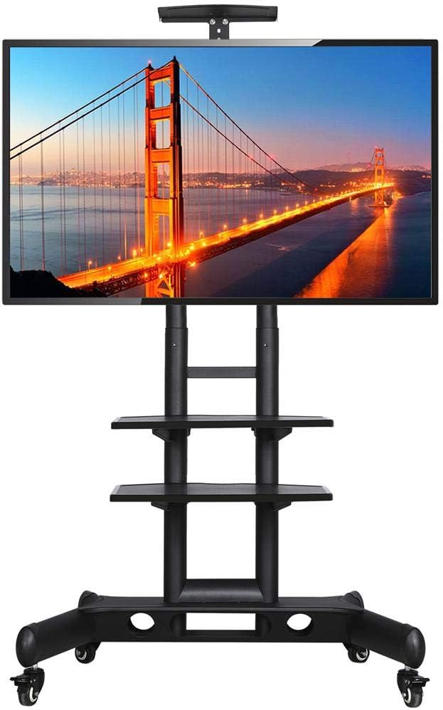 Yaheetech Adjustable Mobile TV Stand with Storage Shelves and Heavy Duty Base Stand Rolling TV Carts on Wheels for 32 to 65 inch LCD LED Plasma Flat Screen Panel up to 110 Lbs Black : Office Products