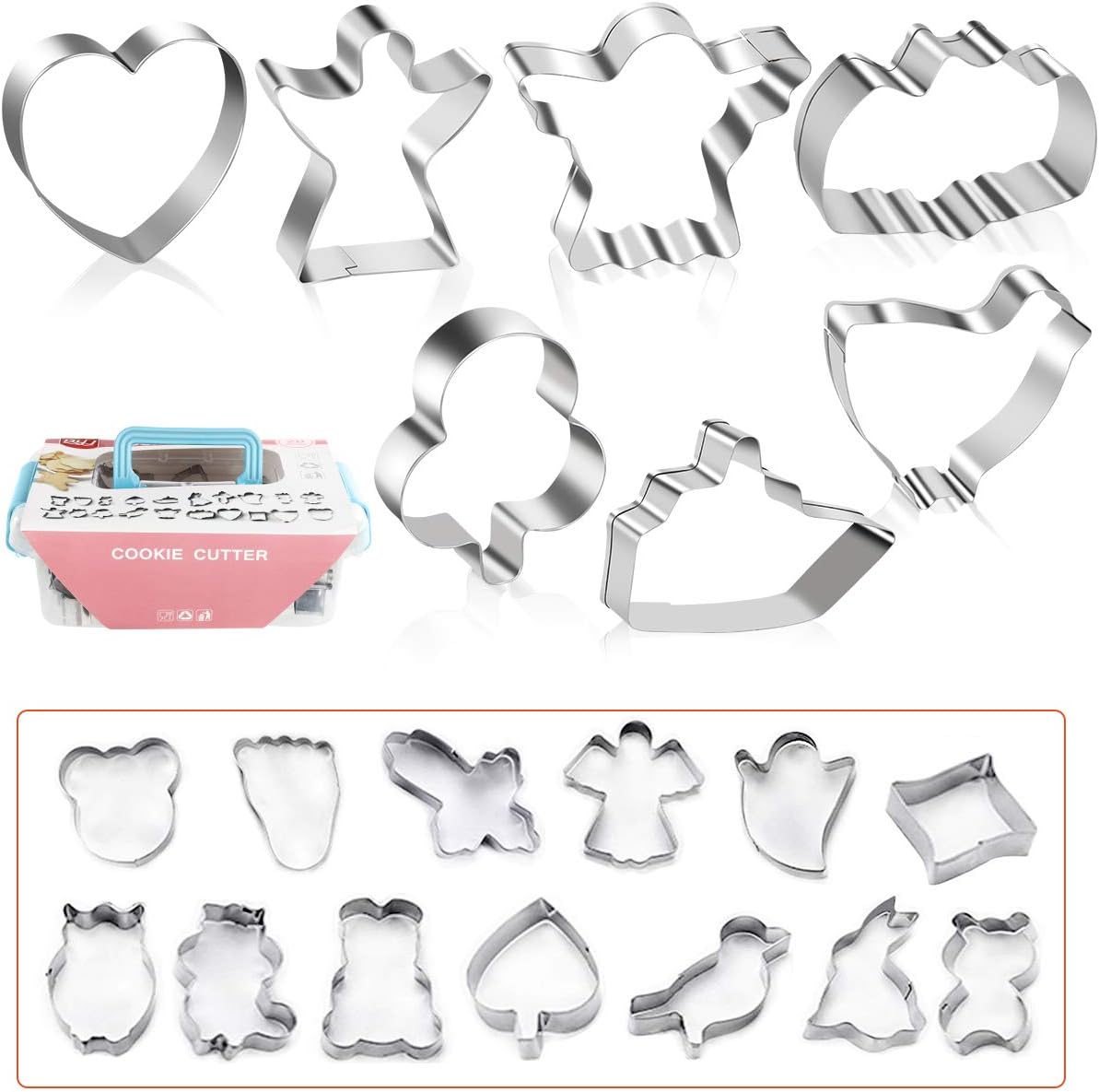 UHNDY Cookie Cutters Set of 20 Pieces, Stainless Steel Mold