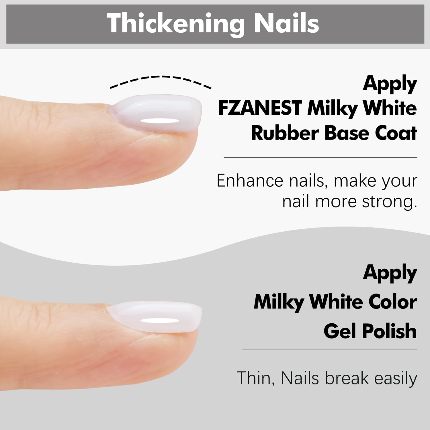 FZANEST Builder Gel For Nails, Milky White Gel Nail Polish Rubber Base For Nail Thickening, LED Nail Lamp Cured Nail Strengthener Extension Color Base In A Bottle - Image 5