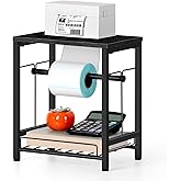 smusei Label Holder for Rolls and Fan-Fold Labels, Wooden Thermal Printer Sticker Stand Shipping Label Holder with Basket, Black Label Roll Holder Dispenser for Home, Office, Small Business