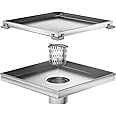 Neodrain 8-Inch Square Shower Drain with Removable Tile Insert Grate, Brushed 304 Stainless Steel, CUPC Certified, Includes Hair Strainer