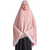Muslim High Stretch Hijab Pure Color Half-body Cover Hijab with Lace for Praying
