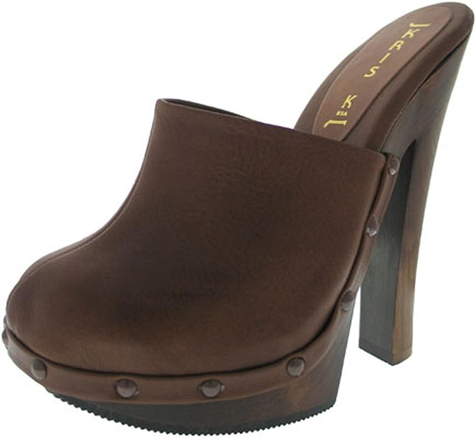 Kristoff Dana Genuine Leather Clog w/Natural Alder Wood Platform Heel & Studs