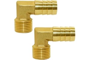 Joywayus Brass Hose Fittings 90 Degree Elbow 5/8" Barb to 1/2"NPT Male Water/Fuel/Air(Pack of 2)