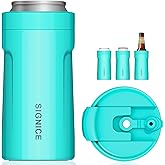 4 In 1 Insulated Universal Can Cooler with Lid - Newest Signice 12 Oz Stainless Steel Can Cooler Double Walled Vacuum Insulator for Skinny Tall Slim Standard Regular Can Beer Bottle (Aqua)