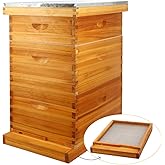 MayBee 10 Frame Screened Bottom Board Beehive Dipped in 100% Beeswax, Bee Hives Kit Includes 2 Deep Boxes & 1 Medium Box with Beehive Frames and Heavy Wax Coated Foundations.Preferred for Summer.
