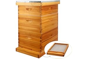 MayBee 10 Frame Screened Bottom Board Beehive Dipped in 100% Beeswax, Bee Hives Kit Includes 2 Deep Boxes & 1 Medium Box with Beehive Frames and Heavy Wax Coated Foundations.Preferred for Summer.