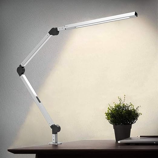 lampara escritorio led wellwerks 9w lampara de mesa abrazadera brazo oscilante luz regulable con 6 modos de color temporizador memoria para