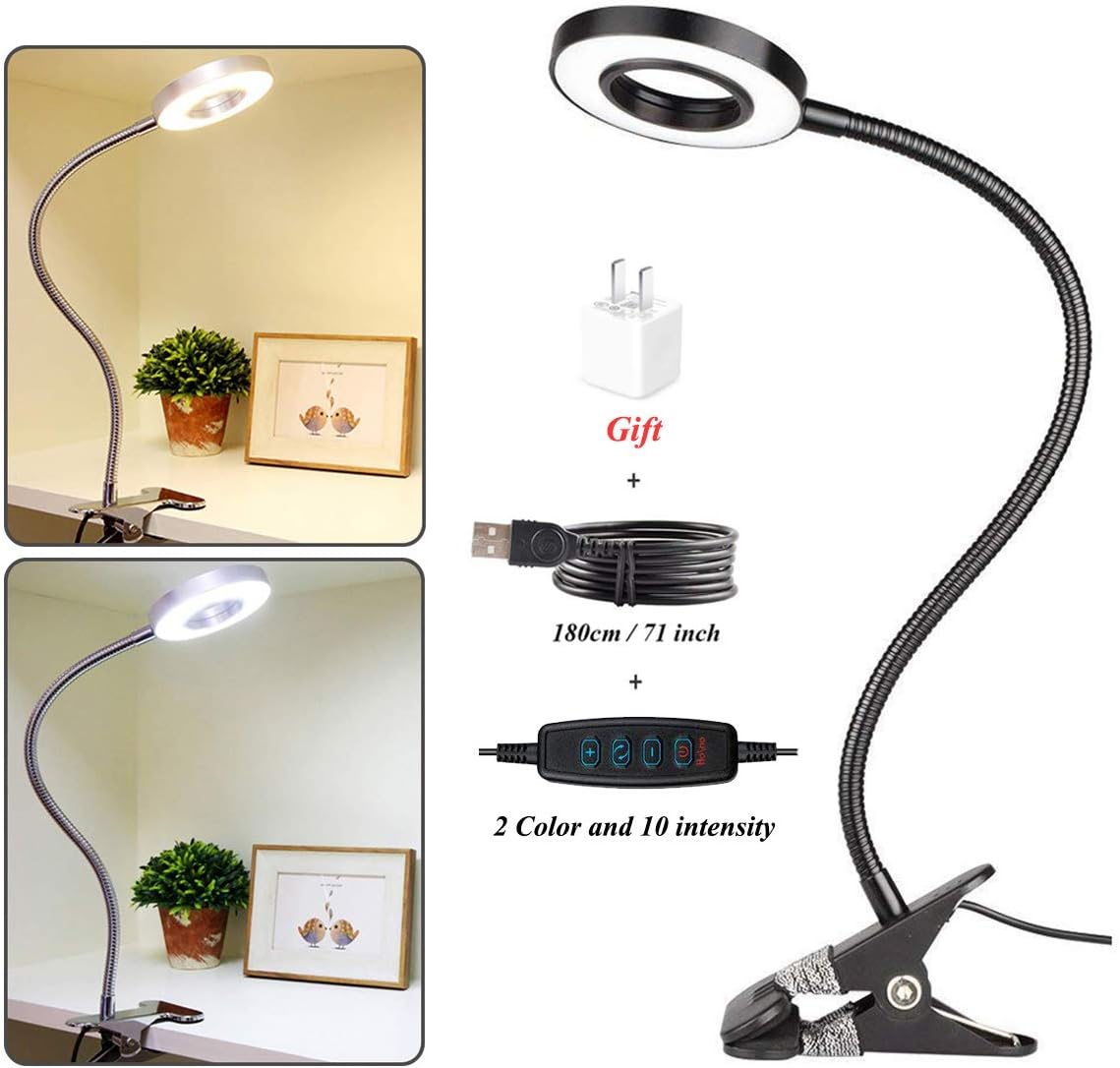 LED Lash Lamp,Bed Light,Eyelash Extension Light,Reading Lamp,LED Clip On Lamp,USB Eye-Care Book Light,Tattoo,Nail Art,Makeup Lash lamp,Warm Light and White Light,Adapter Included