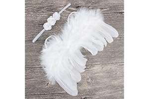Nishine 2 PACK White Newborn Fuzzy Feather Angel Wings + Headband Set for Baby Cosplay Girls Costume Photography