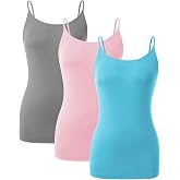 DAVID ARCHY Women's Bamboo Rayon Camisole Tank Tops No Shelf Bra, 3 Pack | Silky-Soft and Breathable with No Built-in Bra. Smooth Under Shirts for Layering, Lounging or Sleepwear