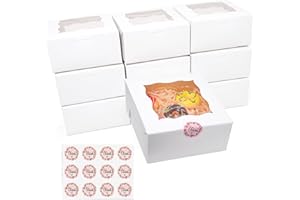 ZKKZOMA 12 Pack 6x6x3 Inch Bakery Boxes with 12 Stickers - Cookie Packaging Boxes for Birthday, Wedding, Bakery Supplies
