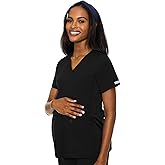 Med Couture Maternity V-Neck Scrub Top, 2 Pockets, Stretchy Side Panels with a Flattering Fit for Pregnant Ladies - MC628