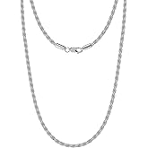 LeCalla Solid 925 Sterling Silver, 18K Gold Plated & Rhodium Plated 2 MM Diamond-Cut Braided Rope Chain Necklace for Men Women (18, 20, 22, 24, 26 Inches), Made in Italy