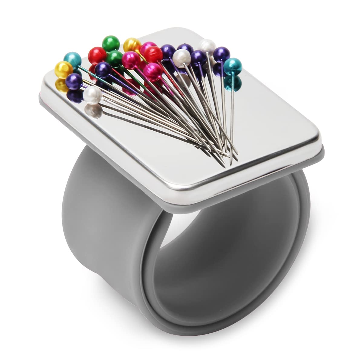 Magnetic Wrist Sewing, Portable Arm Pin Cushion Magnetic Pincushion with Wristband for Sewing Collection, Hair Stylists, and Quilting (Grey)