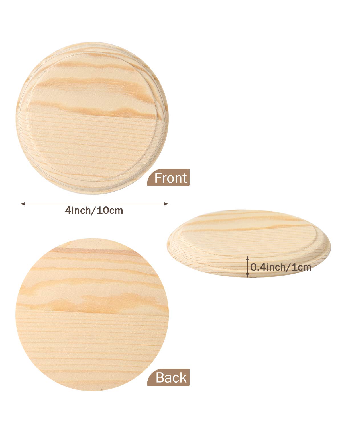 Pllieay 2Pcs 4 Inch Round Wooden Plaque, Unfinished Natural Pine Circle Plaque Wood Base for Craft Projects and DIY Home Decoration