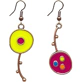 KaFu Bohemian Earrings Dangle Earrings for Women Girls Vintage Ethnic Round Enamel Earrings Handmade Boho Asymmetrical Statement Geometry Earrings Jewelry Gifts