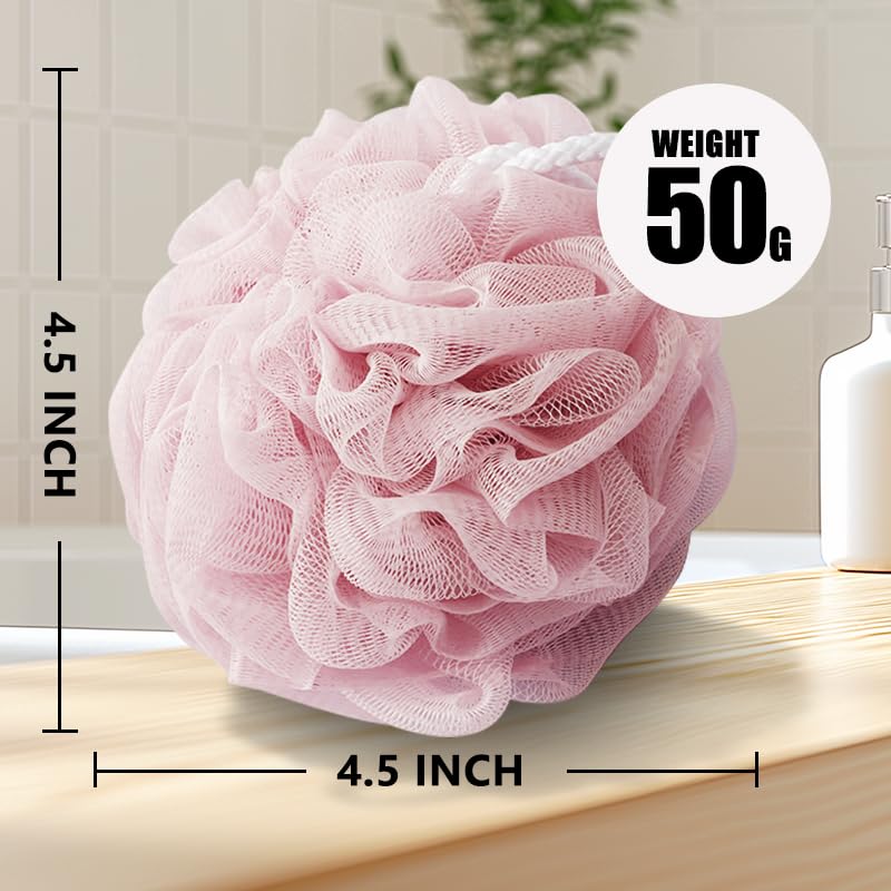 Shower Loofah Sponge for Men Women Body Scrubber Bath Sponge with Hanging Rope Exfoliating Shower Pouf Dense Mesh,Rich Lather(4-Pack)