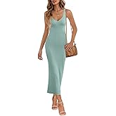MEROKEETY Womens Summer Spring Midi Dress 2026 Beach Vacation Bodycon V Neck Casual Sleeveless Ribbed Knit Sweater Dresses