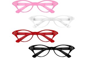 Fumwase 4PCS Cat Eye Glasses with Rhinestones 50s 60s Party Costume Glasses Old Lady Glasses for Halloween