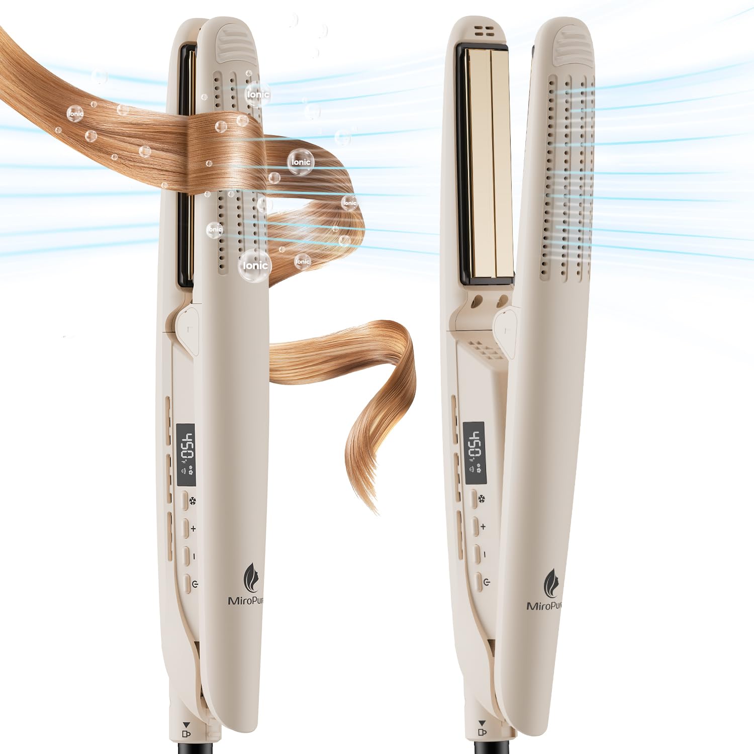 Photo 1 of MiroPure Flat Iron Hair Straightener, Hair Straightener and Curler 2-in-1, 360° Airflow Styler with Cool Air for Curls, Titanium Ceramic Ionic, Hair Care Aroma,Auto Off, Dual Voltage for Travel