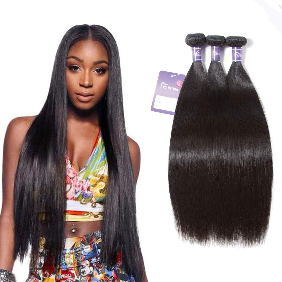 Straight Hair Bundles Brazilian Virgin Hair 3 Bundles 10"12"14" Unprocessed Virgin Human Hair Weave 7A Short Straight Bundles Natural Black Human Hair Faddishair