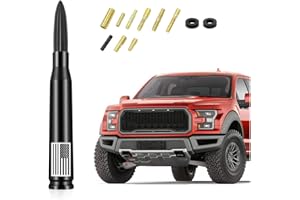 AUKEPO Car Bullet Antenna Mast, 5.5 Inch AM/FM Radio Antenna with American Flag Design, 9 Screws Adapter and 2 Rubber Rings, Auto Replacement Accessories Universal for Truck, Pickup, SUV (Black)