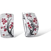 Santuzza 925 Sterling Silver Cherry Earrings Cubic Zirconia Tree Branches Dangle Earrings for Women