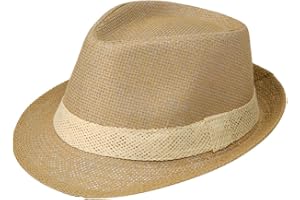 PENINSULA LOVE Short Brim Straw Fedora Hat Sun Protection Panama Hat Packable Jazz Beach Cap Roll Up Trilby Cap for Men Women