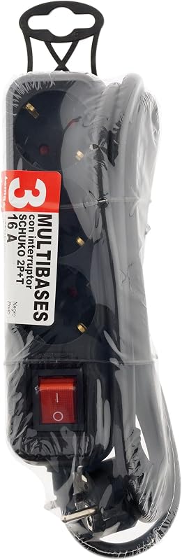 Regleta 3V con Interruptor 1,4M -3G1,5-HO5VV-F Negro Zenitech