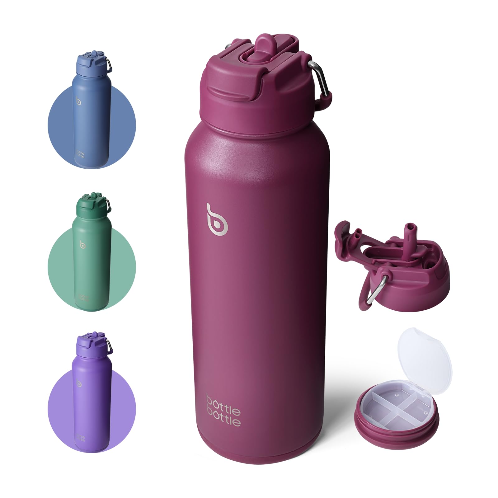 Photo 1 of BOTTLE BOTTLE 40 oz sports water bottle stainless steel insulated water bottle with straw and pills holder (red)