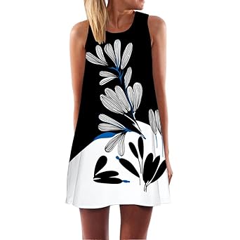 Kleid Damen Sommer SANFASHION Kleider Vintage Boho Frauen Sleeveless Strand Printed Short Minikleid