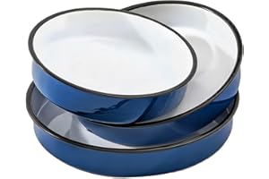 YAMMI TREE 3-Pack Enamel Roasting & Baking Pan Set 10/12/14 Inch Round Deep Cake Pans for Turkey Pizza Casseroles Desserts Oven & Dishwasher High Temperature Resistance Thanksgiving Holiday Gifts & Baking Dishes