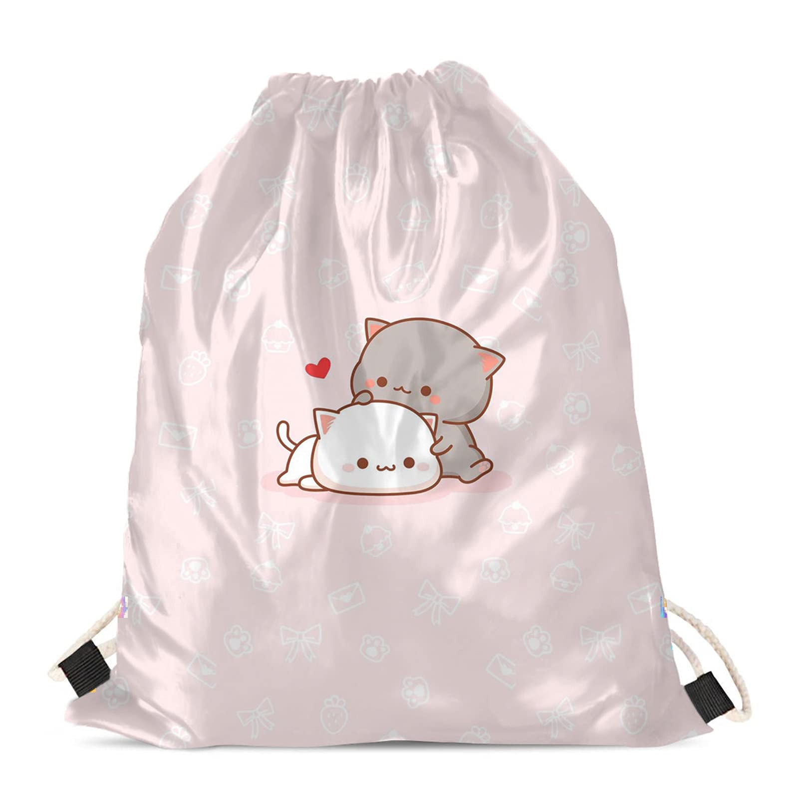 Showudesigns Cat Drawstring Laundry Bag Girls Swim Bags String Gym Backpack Sport Sack Cinch for School Travel Beach Tote Bags Pink