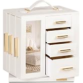 Homde Rotating Jewelry Box for Women: 7-Drawer Organizer with Clear Window | 4-Side Access Sorts Daily Jewelry - Jewelry Lovers Find Favorites Fast on Vanities - Display for Earring Ring Necklace