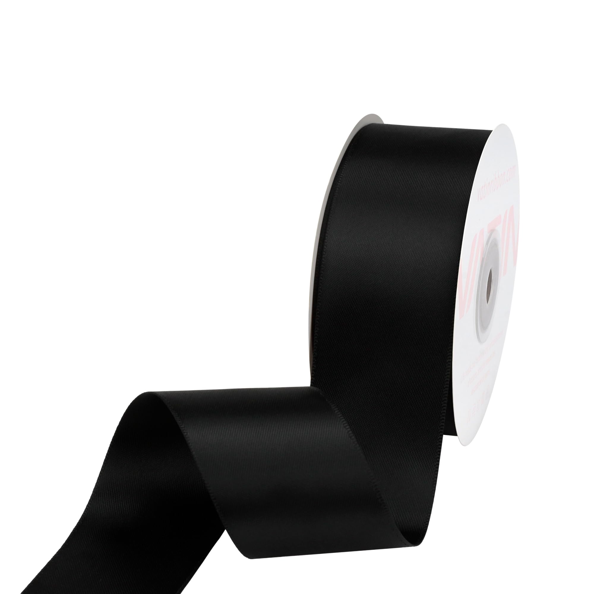 VATIN 38mm Wide Double Faced Polyester Black Satin Ribbon - 45 Metre, Perfect for Wedding, Gift Wrapping, Bow Making & Other Projects