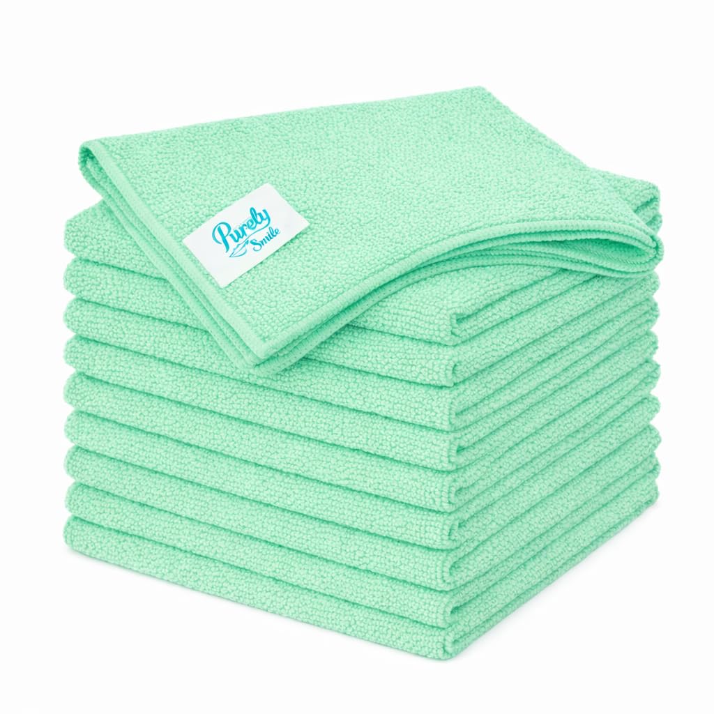 Blake & White Green Microfibre Cloths 10 Pack – Purely Smile Ultra Fine Reusable Cleaning Cloth for Home & Industrial Use – 90 Percent Polyester & 10 Percent Polyamide Material (36x36cm)