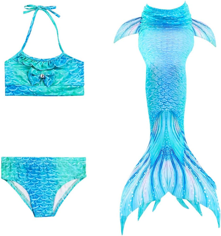 Girls Kids Mermaid Tail Swimmable Bikini Set Swimwear Swimsuit Cosplay Costume for Swimming