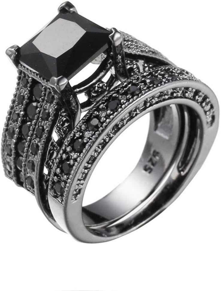Pocciol Women Diamond Ring, Girls Lovers Vintage Crystal Engagement Wedding Band Ring Set