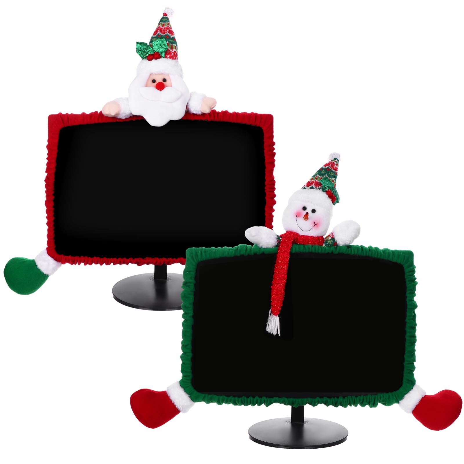 Photo 1 of 2 Pack Christmas Computer Monitor Covers Elastic Xmas Decorations Reindeer Computer Monitor Border Cover, Elastic Laptop Computer Cover for New Year Gift Ideas Xmas Home Office Computer Decoration (2)