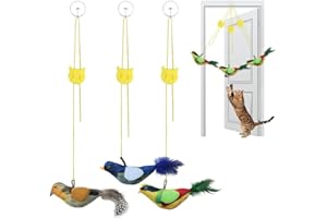 Tocirelo Interactive Cat Toys Bird - Realistic Cat Interactive Toys for Indoor Cats with Catnip and Feather, 3 Pack Hanging Chirping Bird Cat Toy, Bored Kitten Kicker Chase Exercise Door Frame Toy