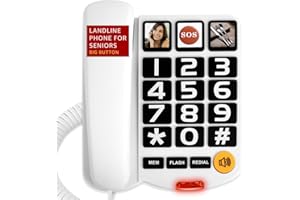 Uvital Big Button Phone for Seniors, Corded Landline Phone with 2 One-Touch Dialing Big Buttons and 1 SOS Emergency Button, H