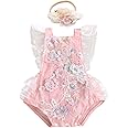 ODASDO Baby Girl Lace Romper Delicate Embroidery Backless Bodysuit with Flower Headband 2pcs Cake Smash Outfit…