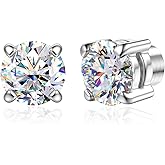GEMQUEEN Moissanite Magnetic Earrings for Men Women : 18K White Gold Plated Hypoallergenic Stainless Steel Non Piercing Clip on Fake Earrings Studs Dainty Moissanite Earring Jewelry D Color VVS1