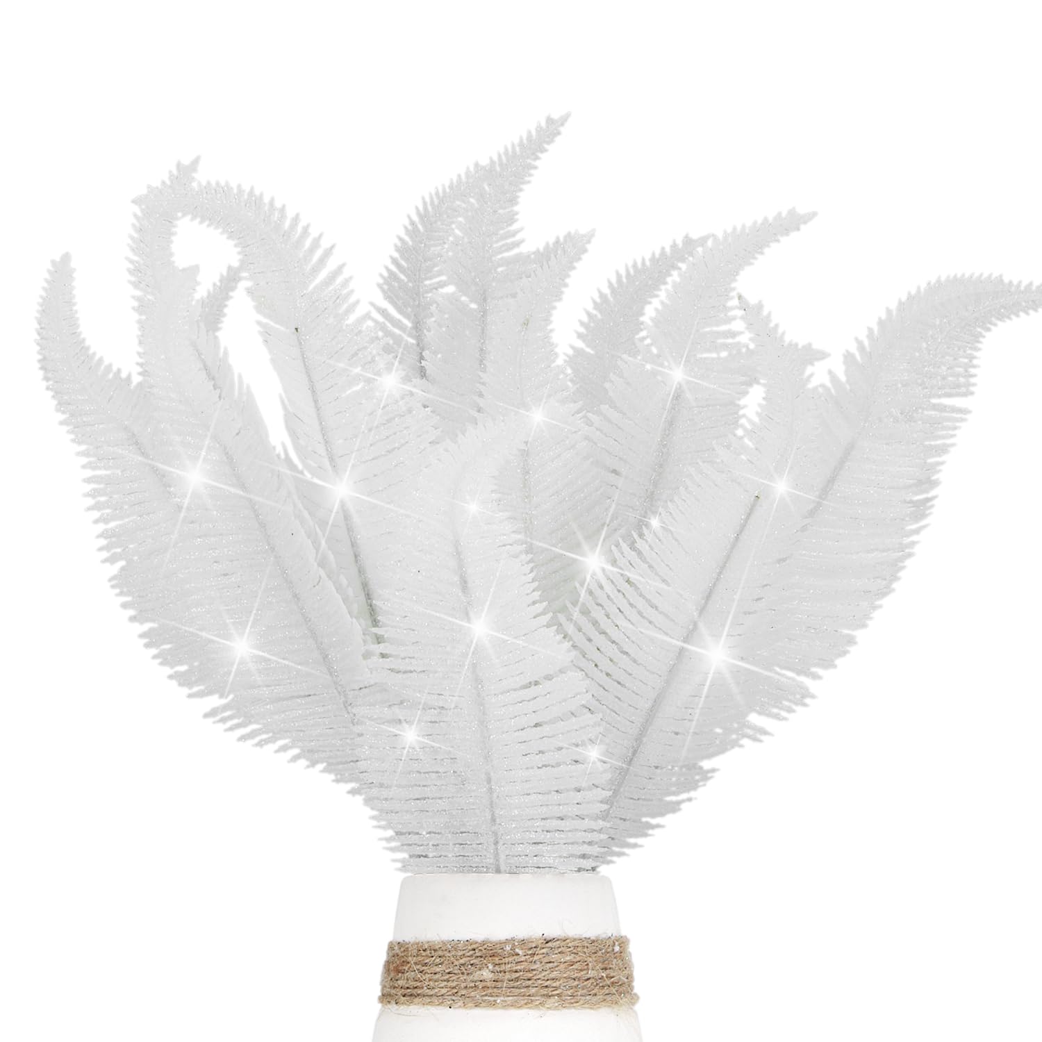 Photo 1 of 20 Pieces Artificial Christmas Glitter Leaves Branches Sparkly Fake Leaf Sprays for Christmas Tree Picks 10" Ornament Flower Arrangements DIY Crafts Wreaths and Holiday Decoration Tree Filler (White)