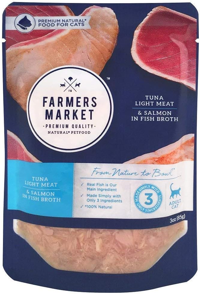 Farmers Market Tuna Light Meat Salmon in Fish Broth Pet Food Premium Natural Wet Cat Food Pouch 3 oz 1 Pack