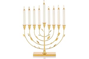 ZOOYOO Hanukkah Menorah Tree of Life with Gold Finish, 9-Branch Menorah Candle Holder, Gold Metal Menorah for Hanukkah Holiday Ceremony Candlelight Dinner Party