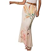 Milumia Women's Floral Print Mesh Long Skirt Bodycon Fishtail Flowy Summer Maxi Skirts