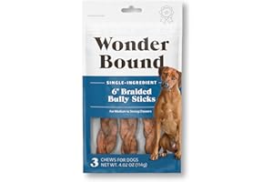 Amazon Brand - Wonder Bound Braided Bully Sticks, All-Natural, Highly Digestible, Long Lasting Dog Beef Treats, 6 inch, 3 Count